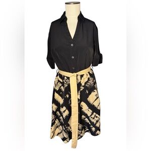 The Limited Black Tan Button Front Abstract Print Short Sleeve Mini Dress Sz 4